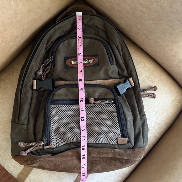 Timberland Canvas Backpack Olive Green/Brown Leather Vintage Hiking Outdoors - Picture 12 of 16